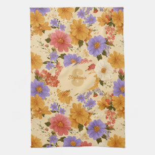Vintage Daisy Floral Pattern (2) Tea Towel