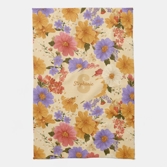 Vintage Daisy Floral Pattern (2) Tea Towel (Vertical)