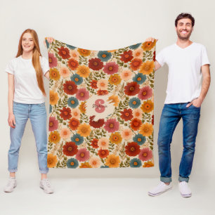 Vintage Daisy Floral Pattern Fleece Blanket