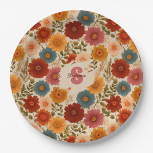 Vintage Daisy Floral Pattern Paper Plate