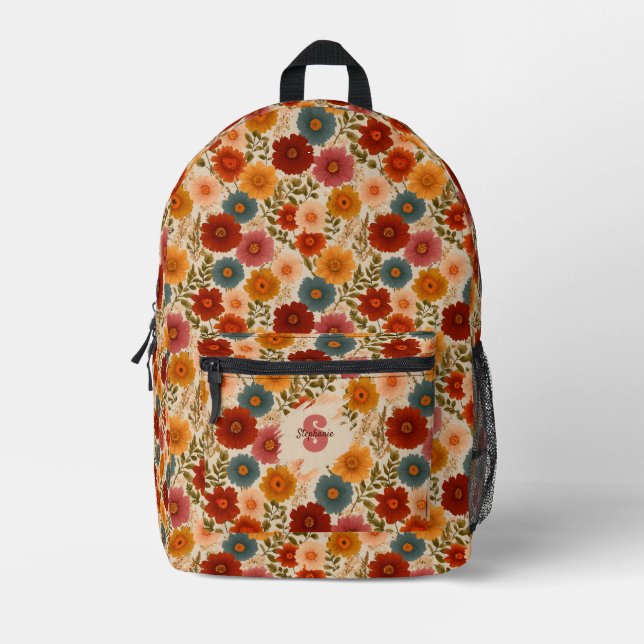Vintage Daisy Floral Pattern Printed Backpack (Front)