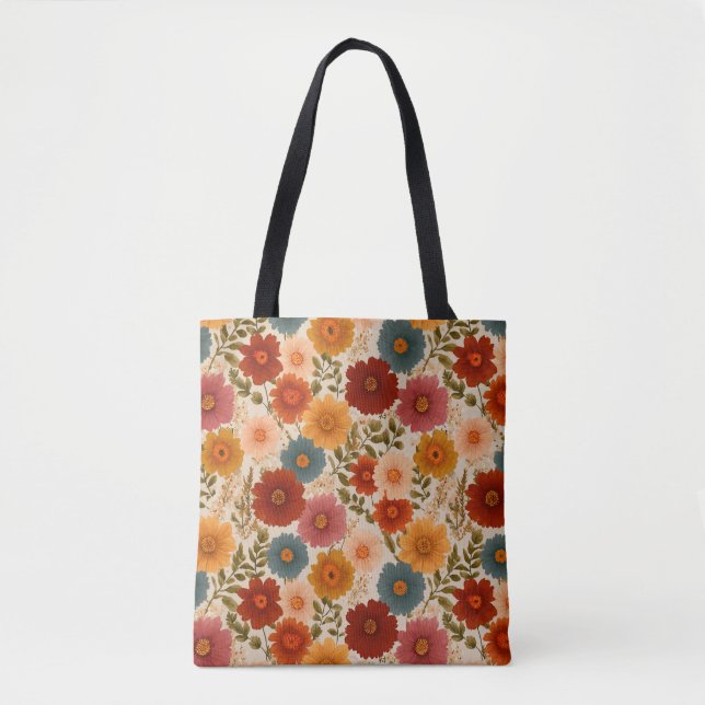 Vintage Daisy Floral Pattern Tote Bag (Front)