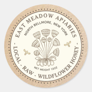 Vintage Daisy Flower Bee Honey Label Kraft Border