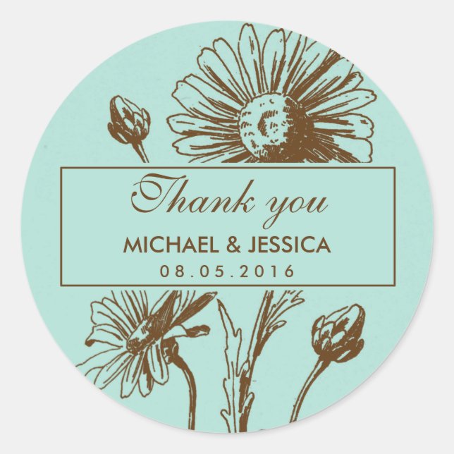 Vintage Daisy Flower Wedding Thank You Sticker (Front)