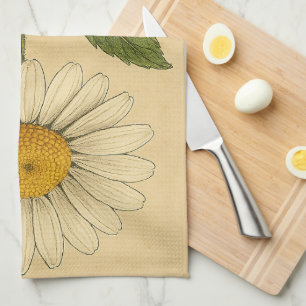 Vintage Daisy on Weathered Paper Tea Towel