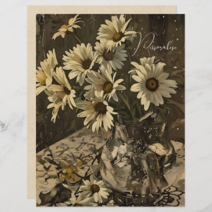 Vintage Daisy Pattern Floral Sepia Scrapbook Paper