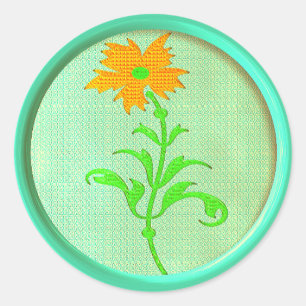 Vintage daisy sewing button orange green cute classic round sticker
