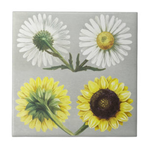Vintage Daisy Sunflower Botanical Flower Art Ceramic Tile