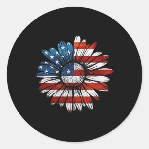 Vintage Daisy Usa American Flag 4th Of July Patrio Classic Round Sticker