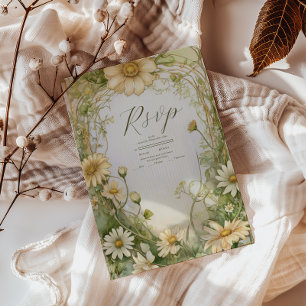 Vintage Daisy Wedding Art Nouveau RSVP Card
