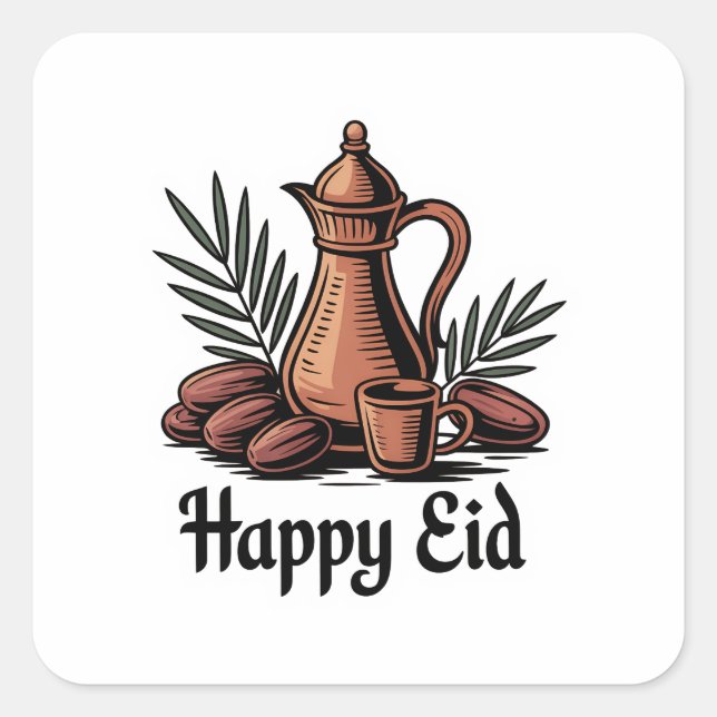 Vintage Dallah Arabic Coffee Eid Sticker Design (Front)