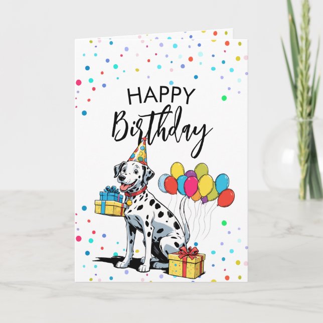 Vintage Dalmatian Illustration Balloons Birthday Card (Front)