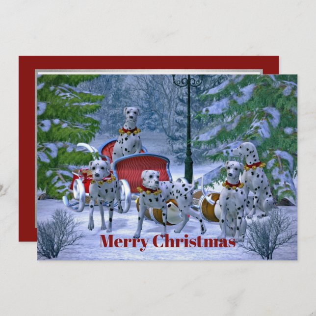 Vintage Dalmatian Sleigh Snow Christmas Invitation (Front/Back)