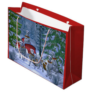 Vintage Dalmatian Sleigh Snow Christmas Large Gift Bag