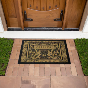 Vintage Damask And Birds Welcome Mat