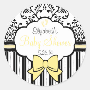 Vintage Damask and Stripes- Baby Shower Classic Round Sticker