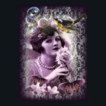 Vintage damask art deco gatsby Flapper Girl Poster<br><div class="desc">Vintage damask art deco gatsby Flapper Girl home accessories. Paris bridal shower invitations. Trendy parisian fashion accessories.</div>