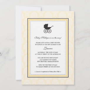 Vintage Damask Baby Carriage Baby Shower Invitation