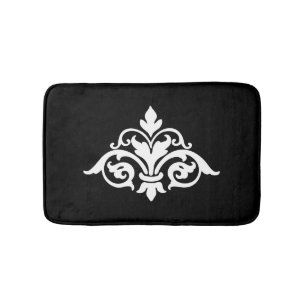 Vintage Damask Black and White Bathmat
