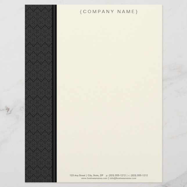 Vintage Damask Black Customised Letterhead (Front)