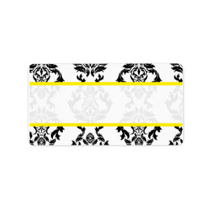 Vintage Damask Black White Yellow Mailing Labels