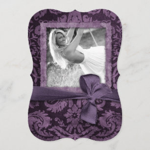 Vintage Damask Bow Grad Photo Card