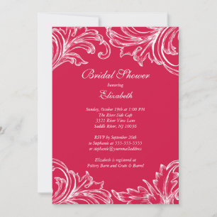 Vintage Damask Bridal Shower Invitation Berry Pink