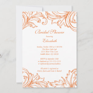 Vintage Damask Bridal Shower Invitation Coral