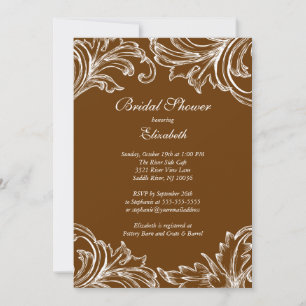 Vintage Damask Bridal Shower Invitation Fall Brown