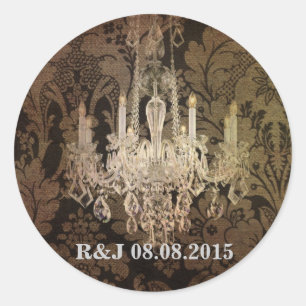 vintage damask chandelier wedding classic round sticker