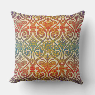 Vintage Damask Contour Wallpaper - blue violet red Cushion