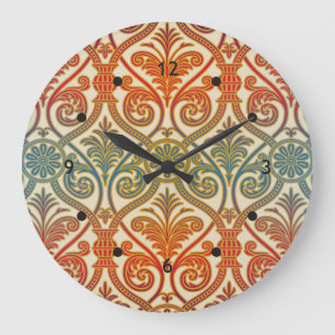 Vintage Damask Contour Wallpaper - blue violet red Large Clock