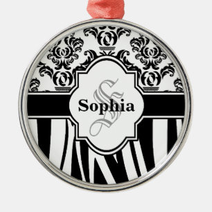 Vintage Damask Cool Zebra Stripes Metal Tree Decoration