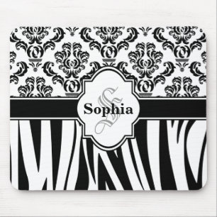 Vintage Damask Cool Zebra Stripes Mouse Pad