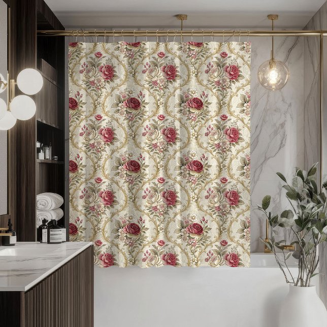 Vintage Damask Curtain Pastel Bathroom Elegance (Vintage Damask Curtain Pastel Bathroom Elegance)
