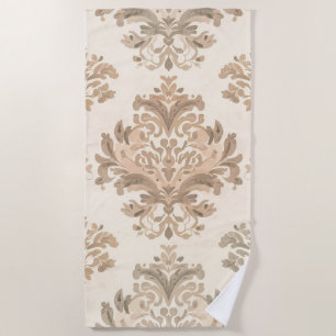 Vintage Damask Elegant Beige French Farmhouse Beach Towel