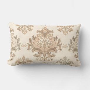 Vintage Damask Elegant Beige French Farmhouse Lumbar Cushion
