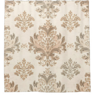 Vintage Damask Elegant Beige French Farmhouse Shower Curtain