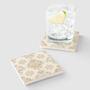 Vintage Damask Elegant Beige French Farmhouse Stone Coaster