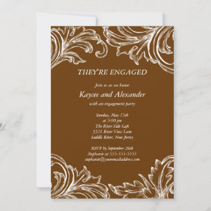 Vintage Damask Engagement Invitations Fall Brown