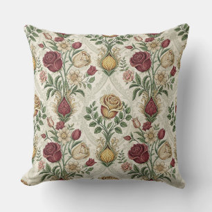 Vintage Damask & English Rose Floral Pattern Art Cushion