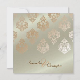 Vintage Damask/faux copper wedding invitations