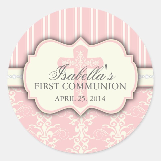 Vintage Damask First Communion Sticker (Front)