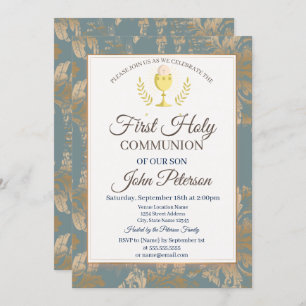 Vintage Damask First Holy Communion  Invitation