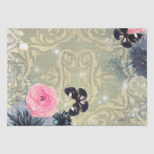 Vintage Damask Floral Design With Butterflies Tissue Paper