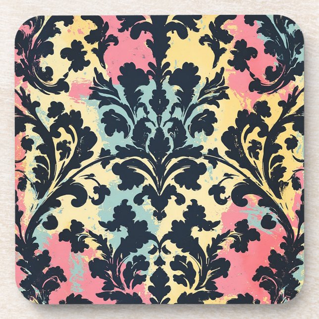 Vintage Damask Flourish Pattern Coaster (Front)