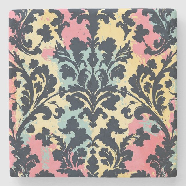 Vintage Damask Flourish Pattern Stone Coaster (Front)