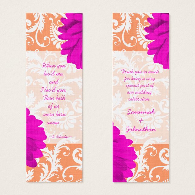 Vintage Damask Gerber Daisy Wedding Tags (Front & Back)