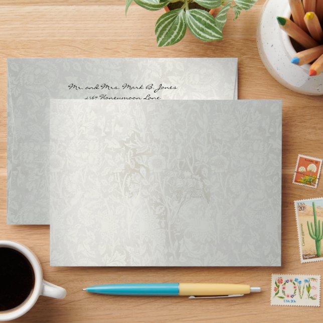 Vintage Damask  Grey Wedding Envelope (Desk)