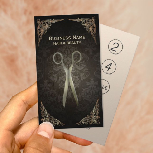 Vintage Damask Hair Salon Loyalty Punch Card (Creator Uploaded)